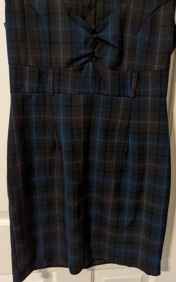 Plaid Charcoal and Teal Sheath Dress - Picture 4 of 9